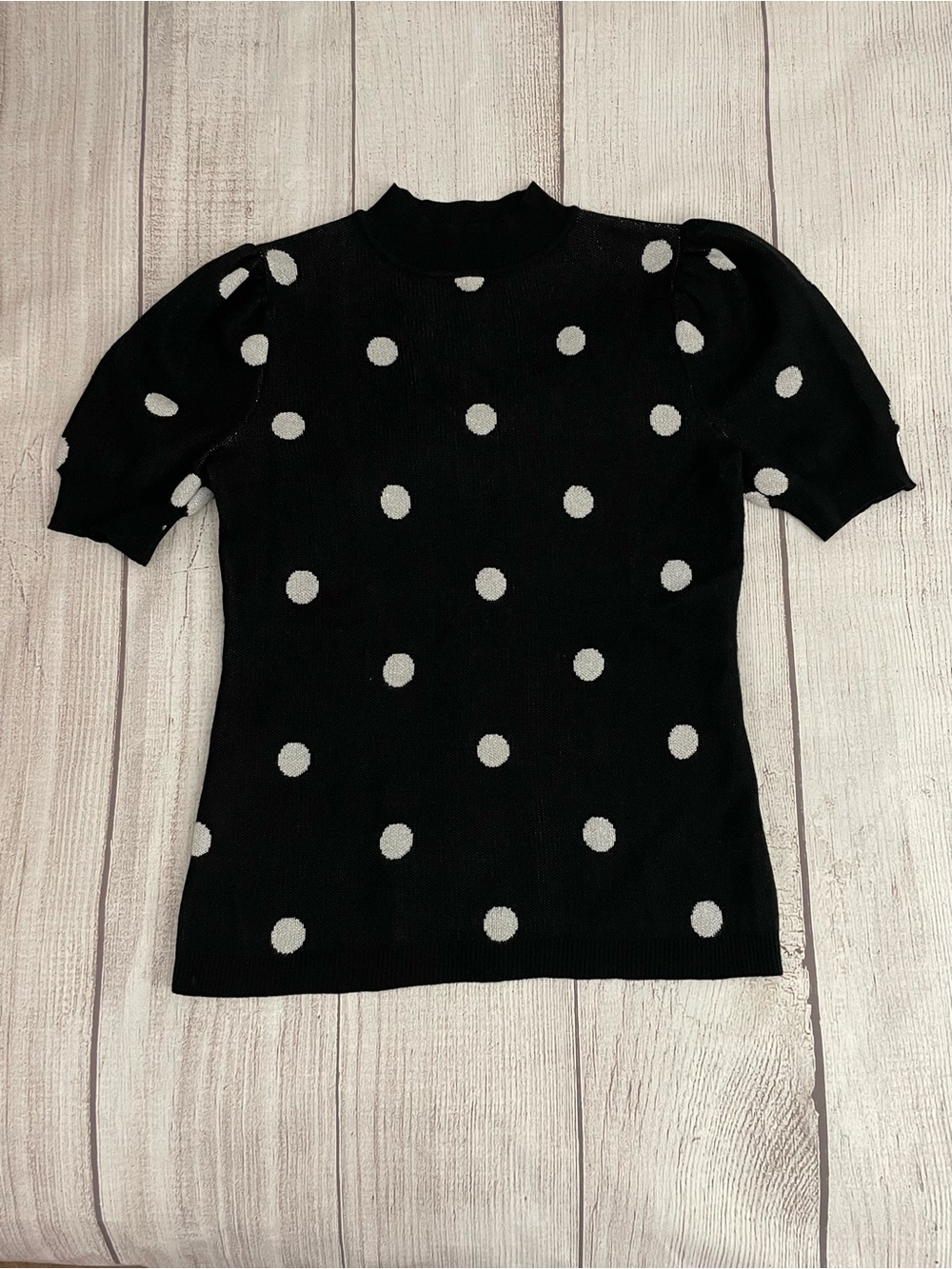 BY DESIGN Women’s Sweater Black & White Polka Dot Short Sleeve Size Small